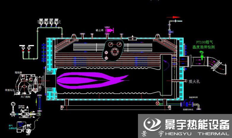 河南景宇熱能設備超低氮燃氣蒸汽鍋爐本體運行原理圖